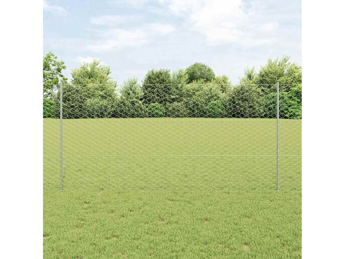 Vidaxl Cerca Hexagonal Com Poste 25 X 1,2 M Aço Galvanizado Prateado