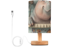 Luminária de mesa LED vintage em formato de hipopótamo com porta USB para quarto infantil.