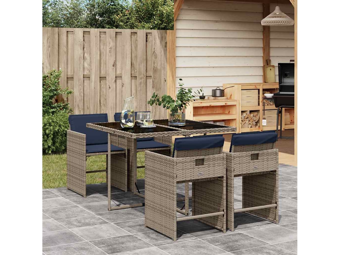Vidaxl Conjunto De Jantar Para Jardim De 5 Peças Com Almofadas, Em Rattan Sintético Cinza