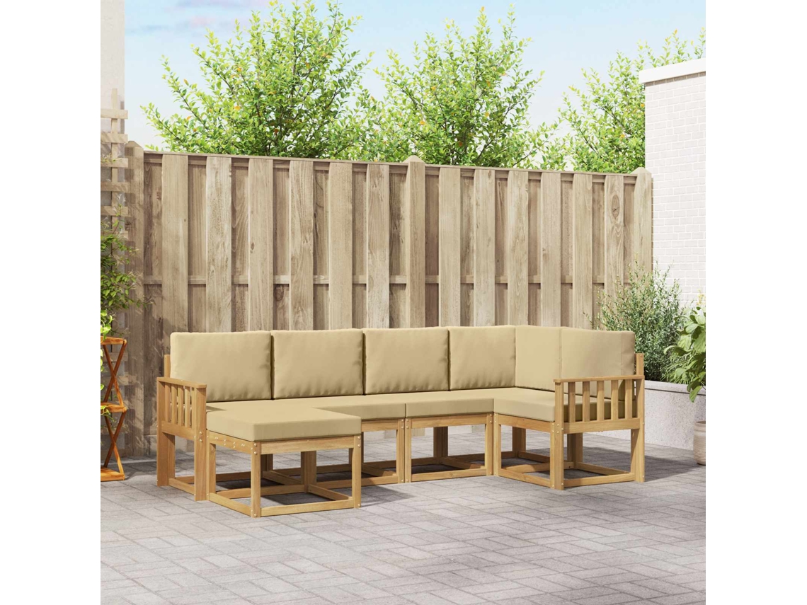 Vidaxl Conjunto De Sofás Para Exterior 6 Pcs Branco E Bege Poliéster