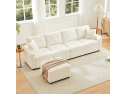 Sofá De Veludo Cotelê Reto 4 Lugares 9905: Armazenamento Sob Assentos, Banquinho, Bege, L280xd146xh85cm.-kd