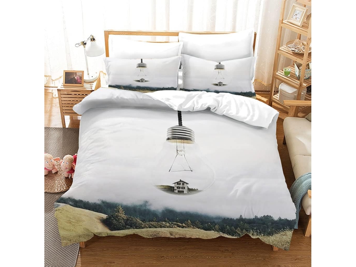 Capa de Edredom Estampa Moderna 3d Lâmpadas Br em Microfibra Fronha 220x240cm, 220 X 240 Cm