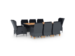 Vidaxl 9 Pcs Conj. Jantar Exterior C/ Almofadões Vime Pe Cinza-escuro