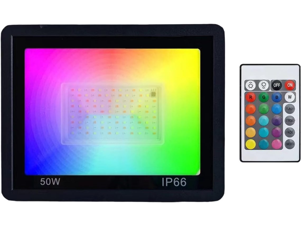 Refletor Led Genérico Para Exterior - Iluminação Externa Para Jardim, Lâmpada Rgb Com Controle Remoto.