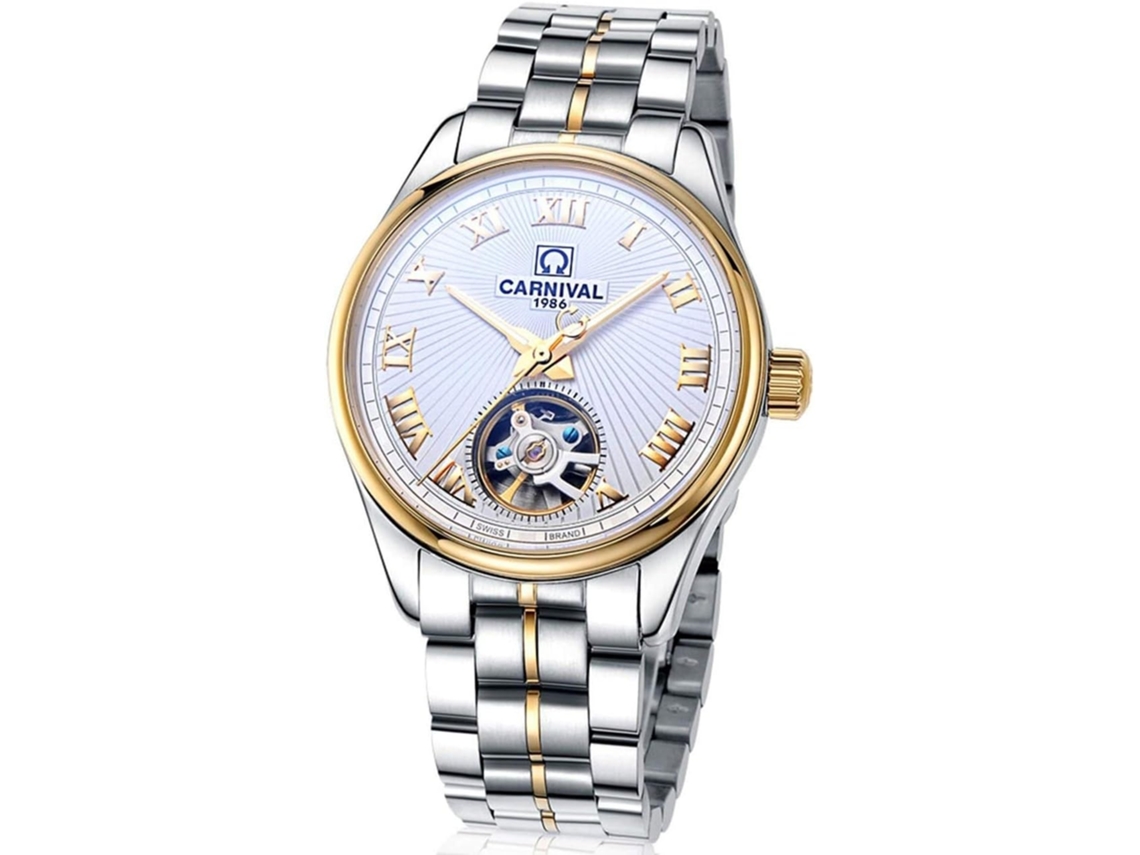 Lurelia Relógio Mecânico Masculino, Automático, Mostrador Esqueleto, Turbilhão, Aço Inoxidável, Resistente À Água 30m, Prata, Branco