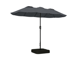 Guarda sol Duplo BTFORUS, 12 varetas, manivela, base cruzada, sacos, 3x1,5 m, cinza escuro