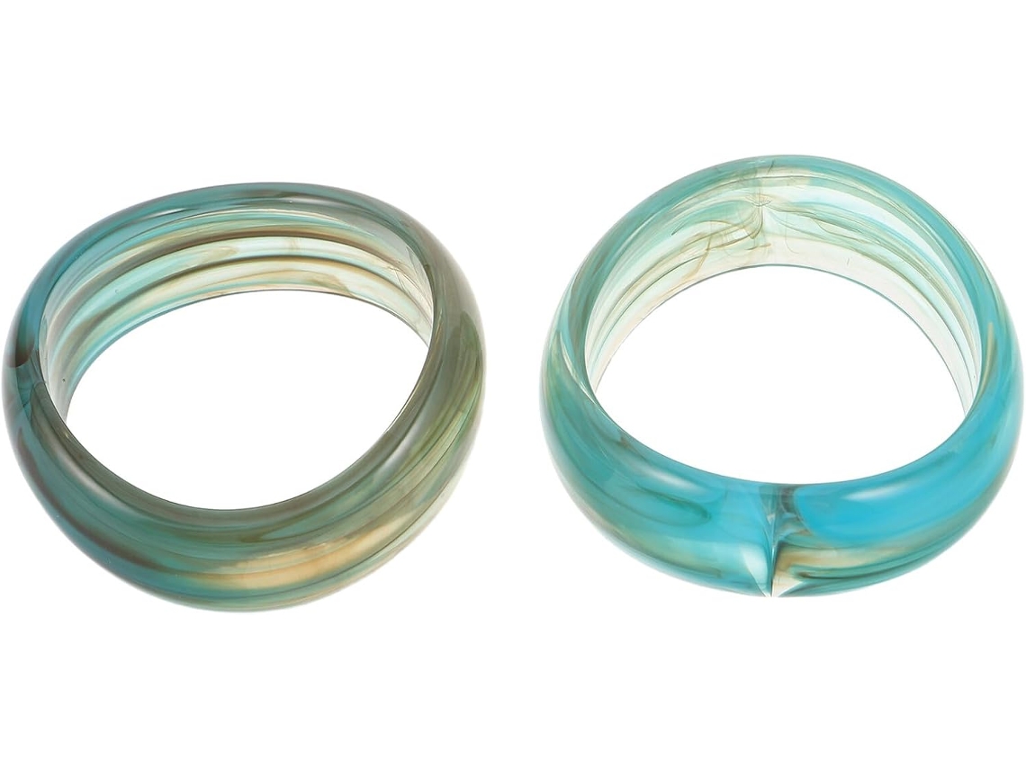 Conjunto De 2 Pulseiras Retrô Geométricas Irregulares Em Acrílico Verde Transparente, Pulseira Larga.
