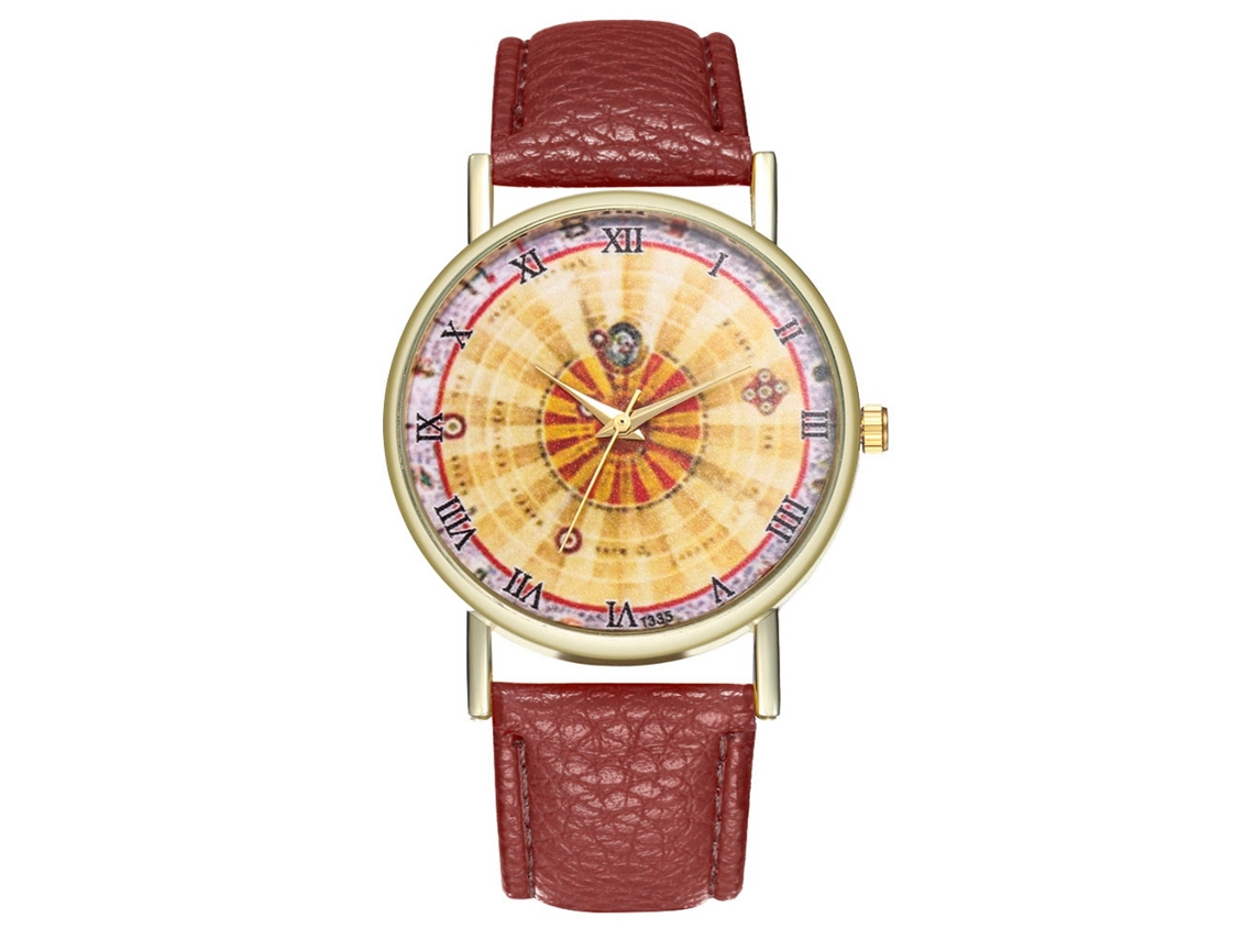 Reloj De Cuarzo Unisex Con Correa De Cuero Pu Dial Numeros Romanos Café Zhoulianfa