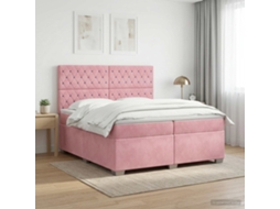 Vidaxl Cama Box Spring Com Colchão Rosa 200 X 200 Cm Veludo