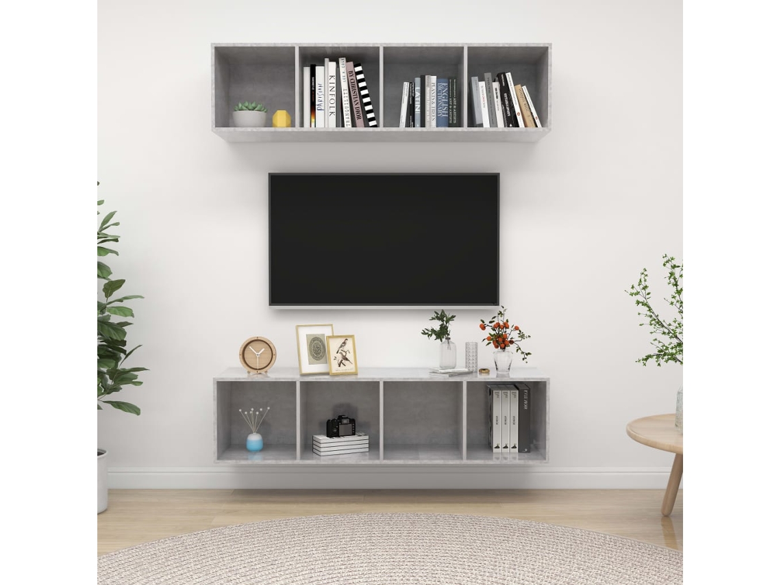 Vidaxl Armários De Parede Para Tv 2 Pcs Contraplacado Cinzento Cimento