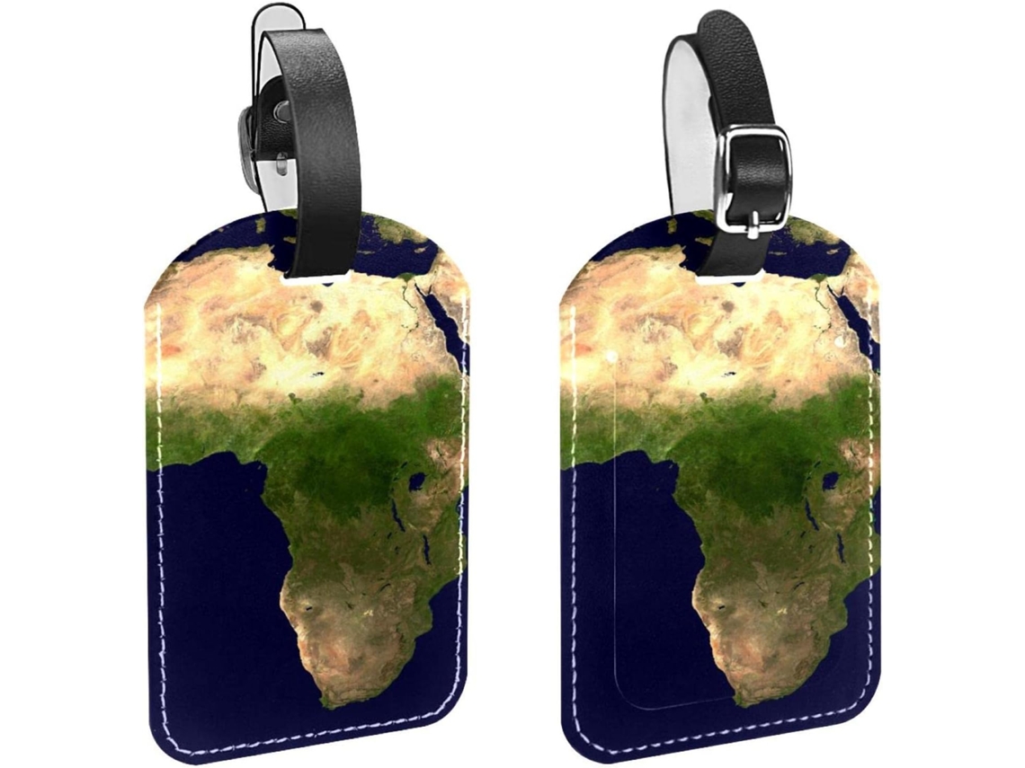 Conjunto De 2 Etiquetas Bagagem Em Couro Sintético Proteção Privacidade Mapa Do Continente Africano Natureza