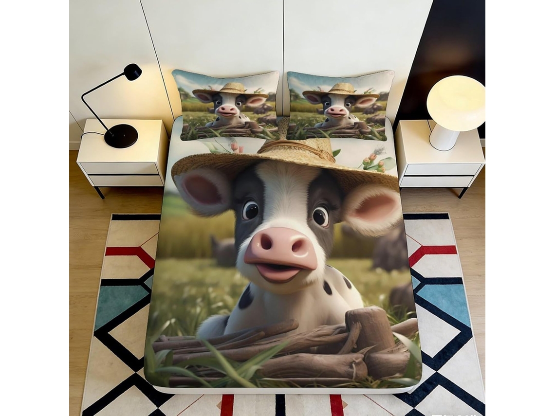 Conjunto de Cama Vaca e Chap Microfibra Fronha 200x25 Cm