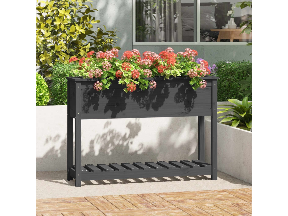 Vidaxl Vaso/floreira C/ Prateleira 111,5x34,5x81 Cm Pinho Maciço Cinza