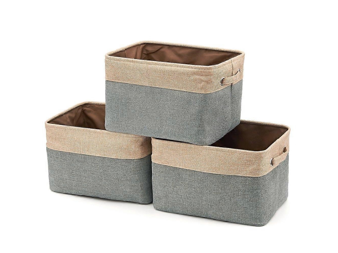 Cesto Dobrável Para Armazenamento De Roupas De Cama Com Alças Conjunto De 3 Olysi Shop (cinza/bege)