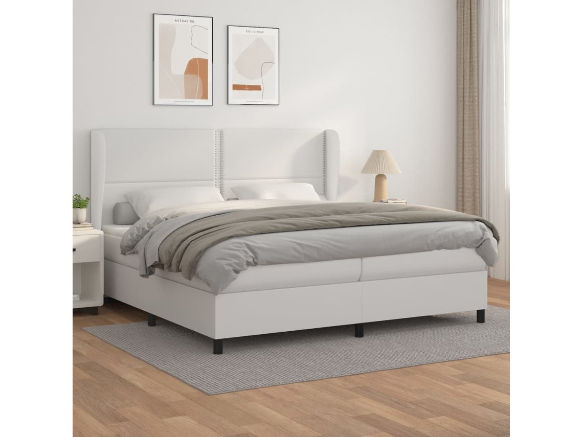 Vidaxl Cama Com Molas/colchão 200x200 Cm Couro Artificial Branco