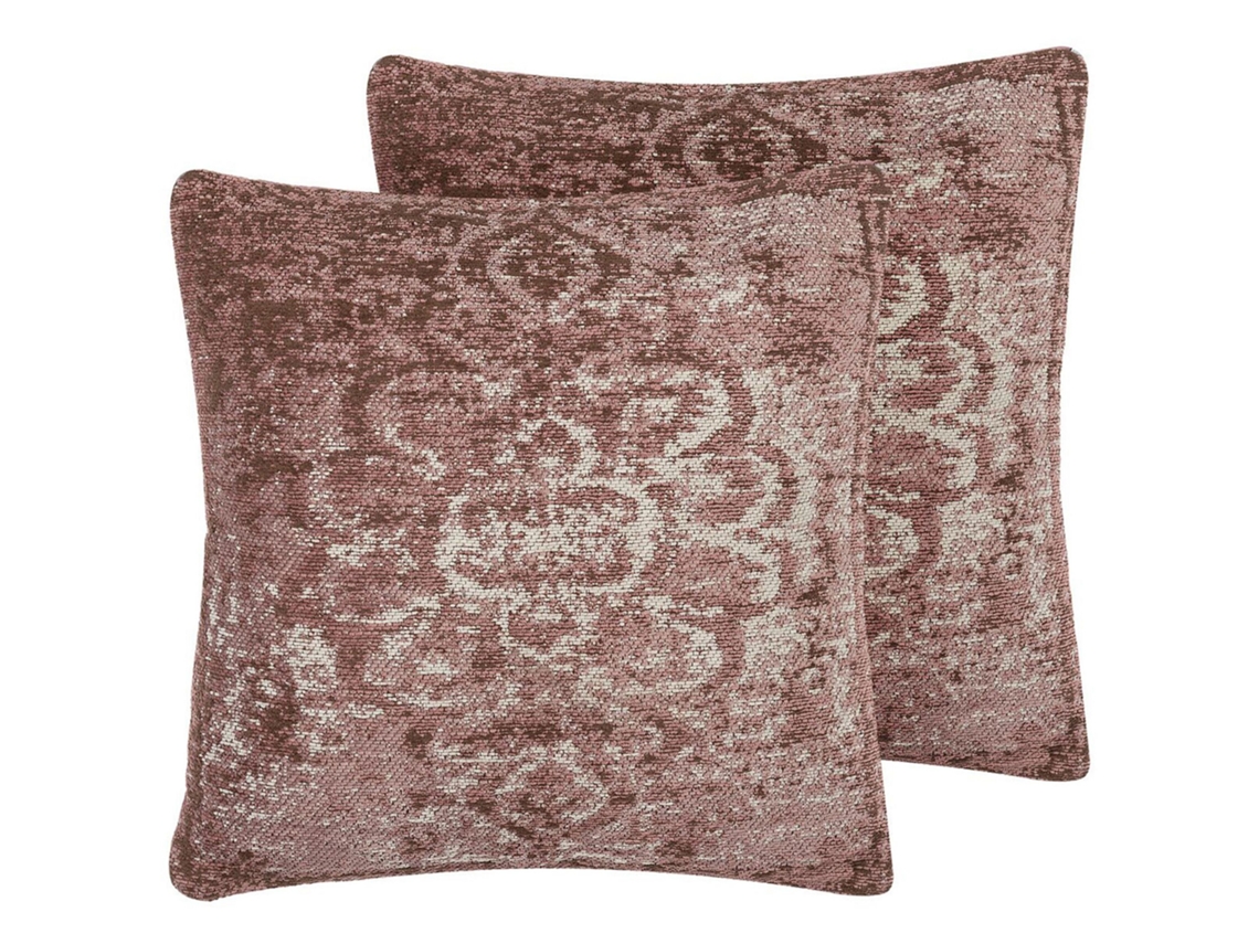 Juego De Cojines Decorativos Beliani Vakayar De Algodón Rosa 45x45x10