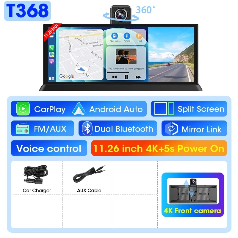 (dvr) Câmera Veicular De 11,3 Polegadas, 4k Com Carplay Sem Fio