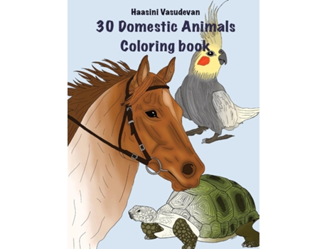 Livro 30 Domestic Animals Coloring Book De Haasini Vasudevan (inglês)