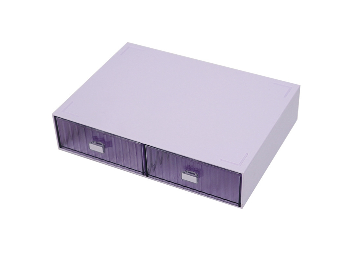 Organizador de Gavetas de Mesa Plástico Diy à Prova de Água e Poeira com 2 Gavetas Roxo Listrado | S/MARCA