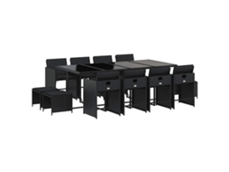 Conjunto de 13 Jantar para Jardim com Almofadões Vime Pe Preto MAISON EXCLUSIVE
