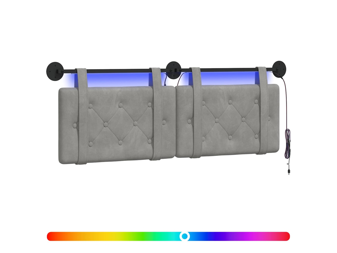 Cabeceira Suspensa com Luz Led Cinzento claro Veludo MAISON EXCLUSIVE