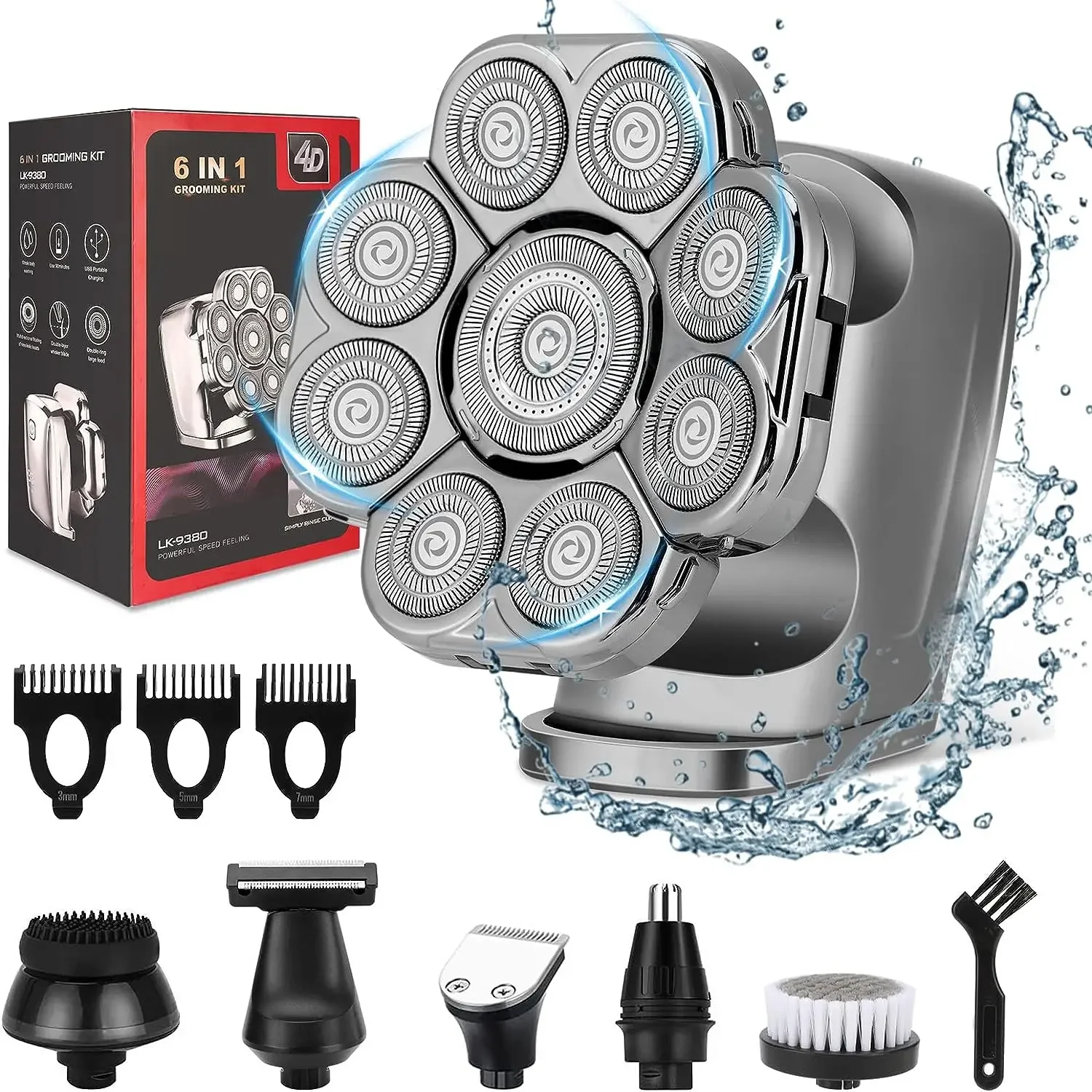 Kit De Barbeador Elétrico Super 6 Em 1, Resistente À Água, Com Visor Led, Uso Seco E Molhado