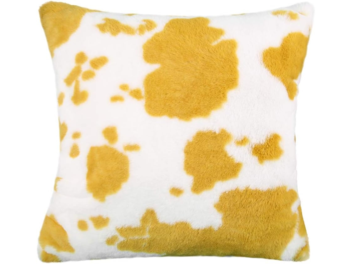 Capa de Almofada Quadrada, Decorativa e Confortável com Estampa Vaca, Feita Pelúcia Amarela, CHABERLU