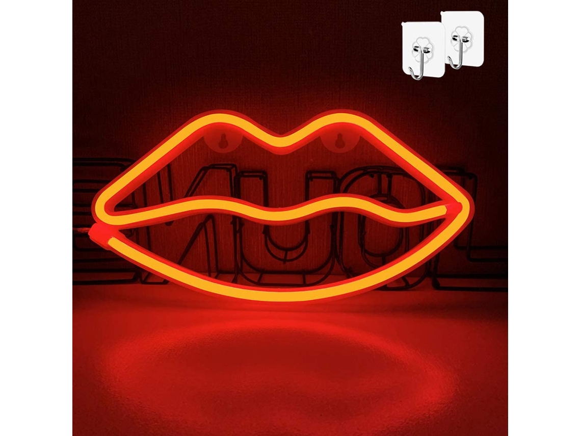 Letreiro de neon de lábios, decorativo, bateria ou USB, para festas | S/MARCA