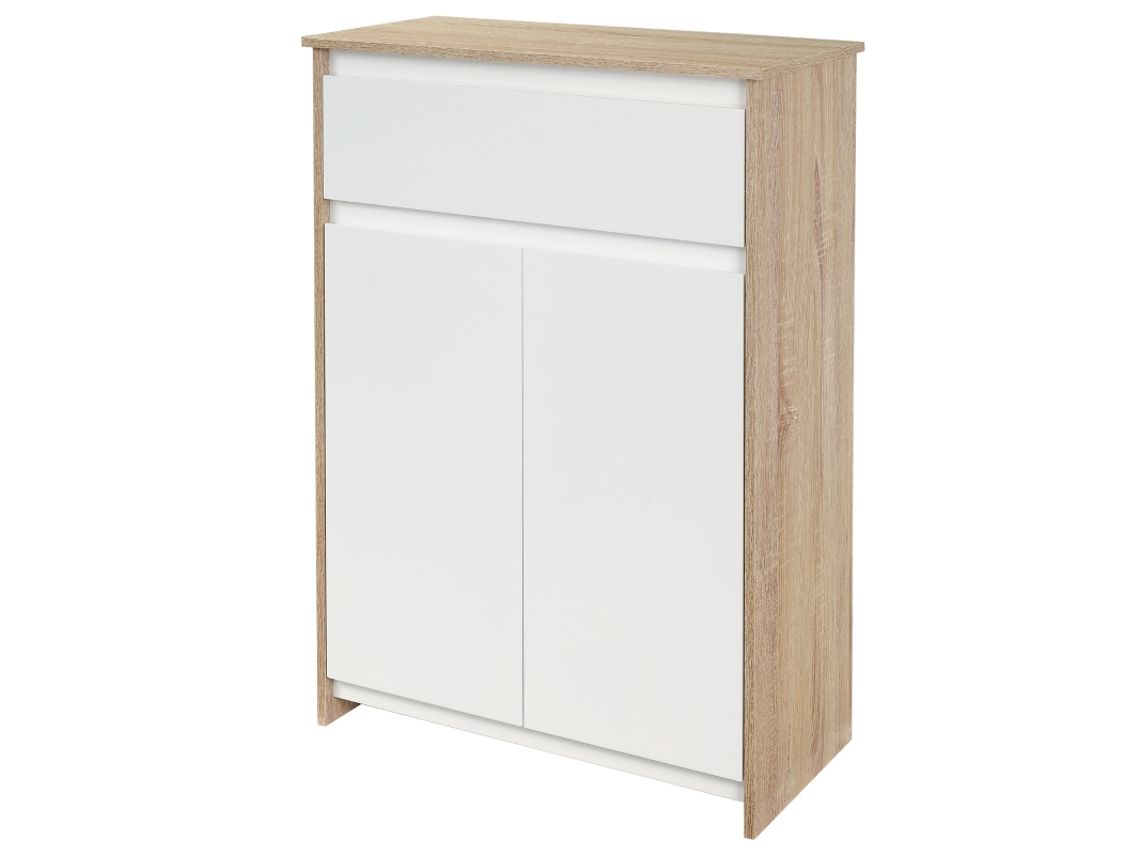 Armário de Banheiro com Gavetas e Duas Portas, 60x30x90 cm, efeito Madeira Natural e Branco MEGA ECHO TRADE SHOP