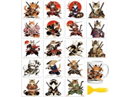 18 folhas de papel transfer para artesanato, gato samurai, 9, 1x 9, 9cm 3, 6x 3, 9 polegadas, com proteção UV DTF.