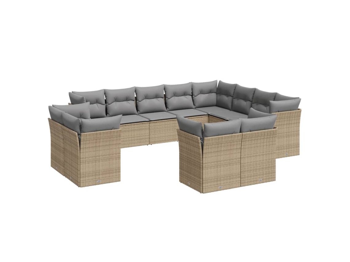 Conjunto de 12 sofás para jardim com almofadões Vime Pe Bege MAISON EXCLUSIVE