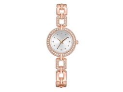 Relógio de Pulso Feminino de Quartzo com Pulseira de Liga e Strass Rosa Ouro+branco