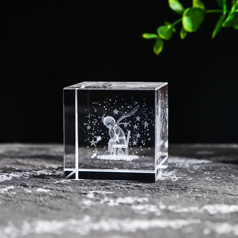 Cubo de Cristal Quadrado de 40mm para Joias, com Prisma de Vidro Gravado a Laser em 3d MDUG (estilo 10 40mm)