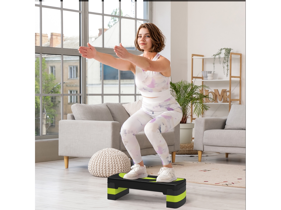 Stepper Fitness Per Aerobica Regolabile Su 3 Altezze Da 10-15-20 Cm, Verde E Nero