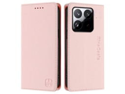 Capa De Couro Tkdaddy Para Xiaomi 15t Rinacasis Rc01 Com Suporte Tipo Carteira E Bloqueio Rfid, Rosa