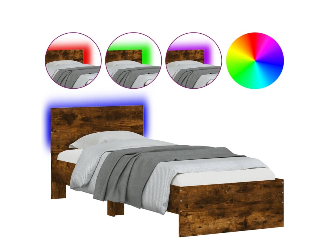 Estrutura de Cama com Cabeceira e Luzes Led Carvalho Fumado MAISON EXCLUSIVE (90x190 cm)