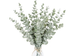 Conjunto 18 Plantas Artificiais – Ramos Eucalipto Decorativos – Decoração Interior/exterior – Folhas Verdes – 38 Cm – Plástico