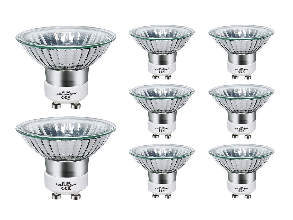 Lurelia Pack De 8 Lâmpadas Halógenas Gu10 50w 220v 2800k 700lm, Branco Quente, Regulável, Cápsula Transparente, Para Spots