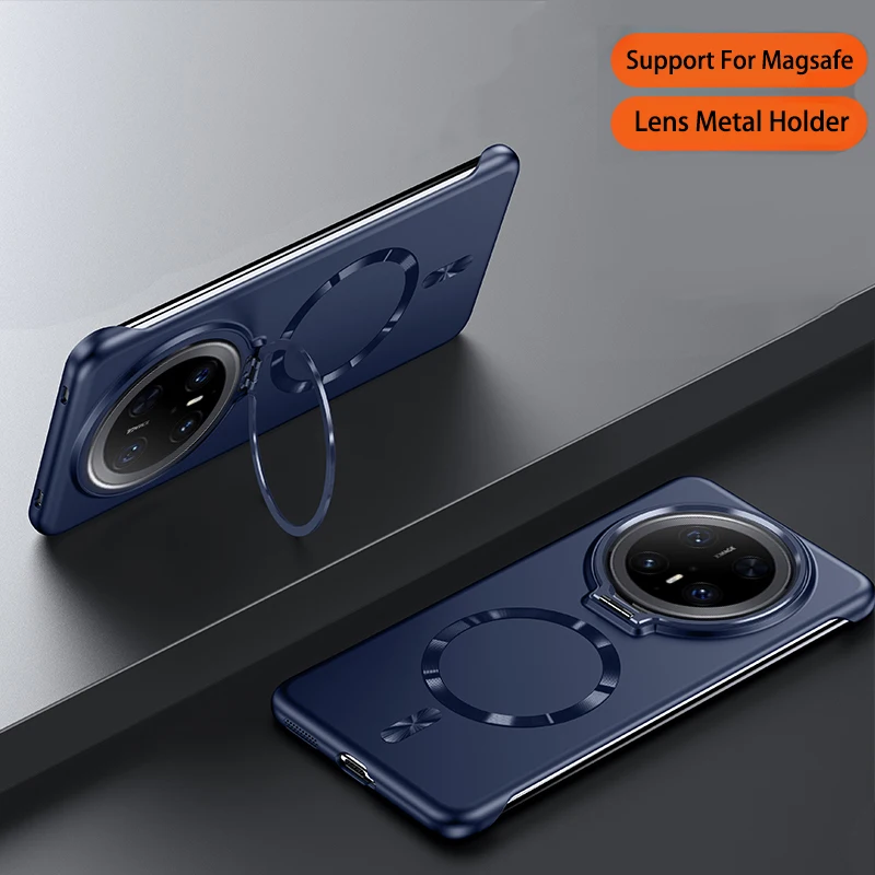 Capa Para Celular Com Suporte Para Lente (azul, Huawei Mate 60), Compatível Com Carregamento Sem Fio, Material De Policarbonato Fosco.