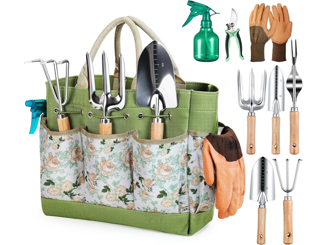 Kit Ferramentas De Jardinagem 9 Peças Com Bolsa De Arrumação Para Plantas