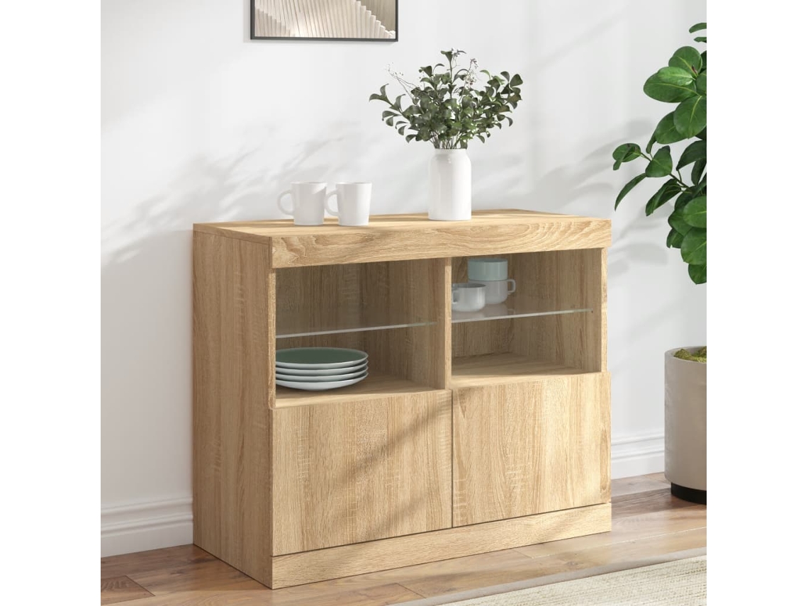 Vidaxl Aparador Com Luzes Led 81x37x67 Cm Carvalho Sonoma