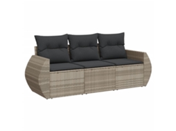 Conjunto de 3 Sofás Jardim com Almofadões Vime Pe Cinzento Claro MAISON EXCLUSIVE (3 pcs)