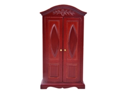 Guarda-roupa De Madeira Miniatura Vintage Porta Dupla 1:12 Para Casinha De Bonecas Vinho Tinto