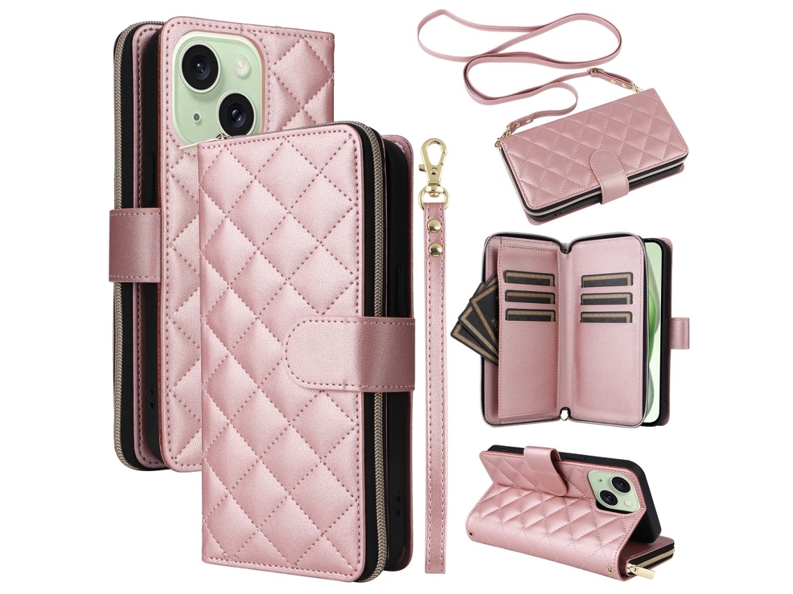 Capa Para Iphone 14 Plus Pele Sintética Anti-choque Rosa