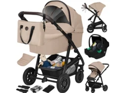 Carrinho De Bebé Multifuncional Lionelo Bianka 3em1: Alcofa Cadeira Auto Assento Reversível Dobrável 0–22 Kg  Acessórios, Bege