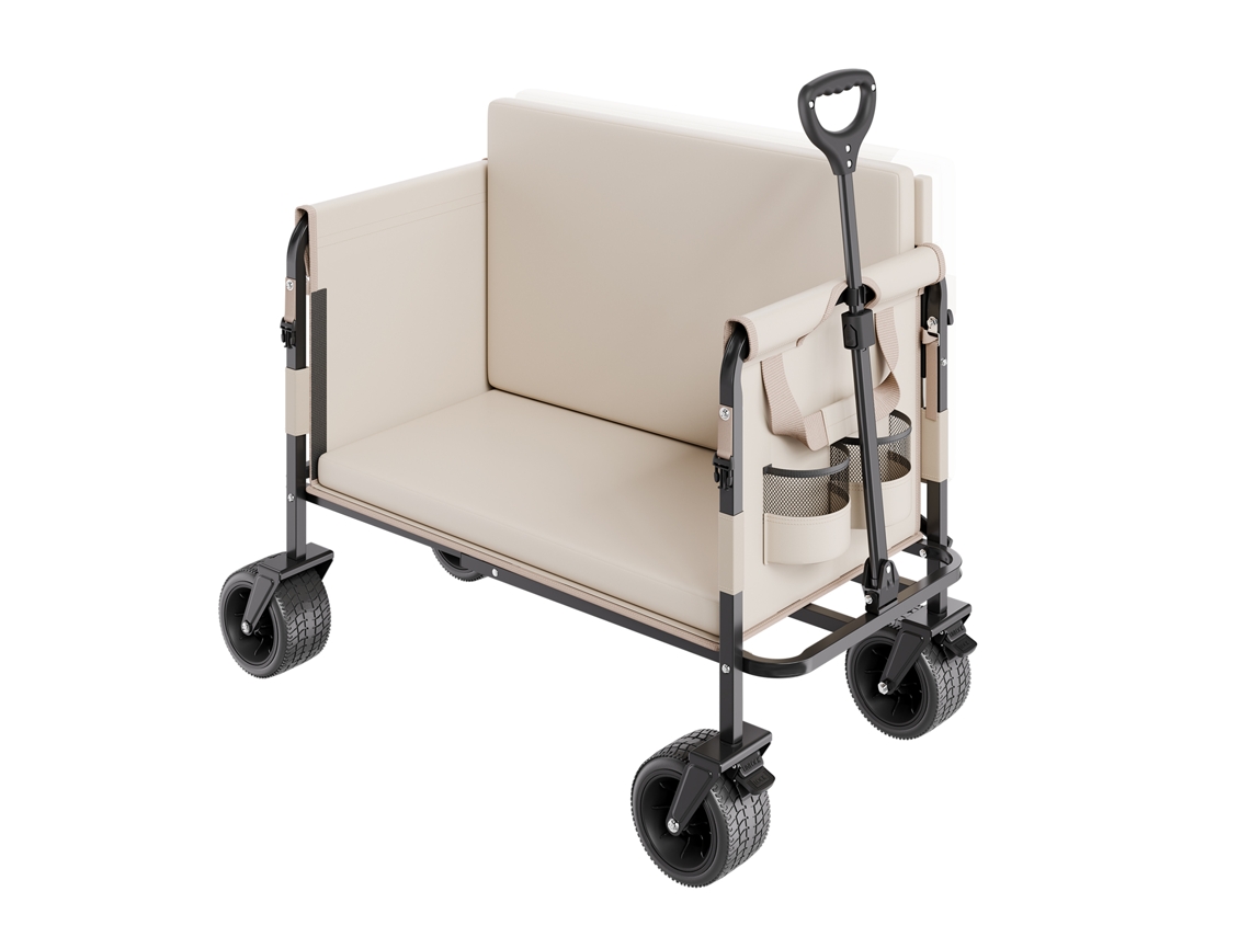 Carrinho Dobrável 2 Em 1, Carro De 970 X 580 670 Mm Que Se Transforma Banco Com Alça Ajustável, Capacidade Carga 249,48 Kg Para Atividades Ao Ar