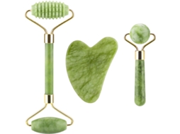 Rolo De Jade E Placa Gua Sha - Massagem Facial Com Pedras Naturais - Adequado Para Olhos, Rosto E Pescoço.