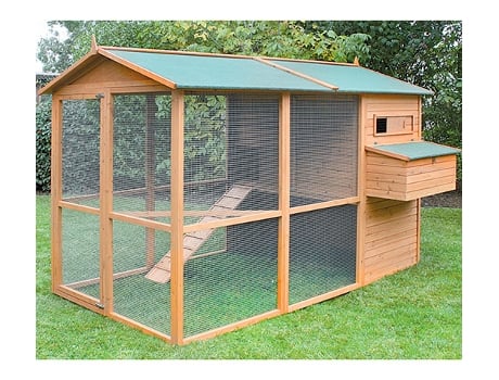 Gallinero Oslo para 8-12 gallinas - Gran Tamaño - Gallinero de Madera Exterior - Refugio y Voladero Cubierto - Bandeja Extraíble - Incluye Perchas y Ponedero