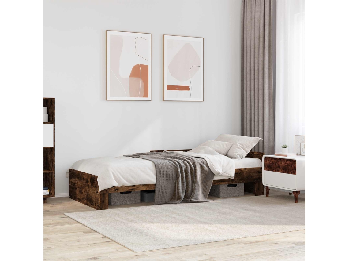 Vidaxl Estrutura De Cama Com Cabeceira Carvalho Fumado 80 X 200 Cm