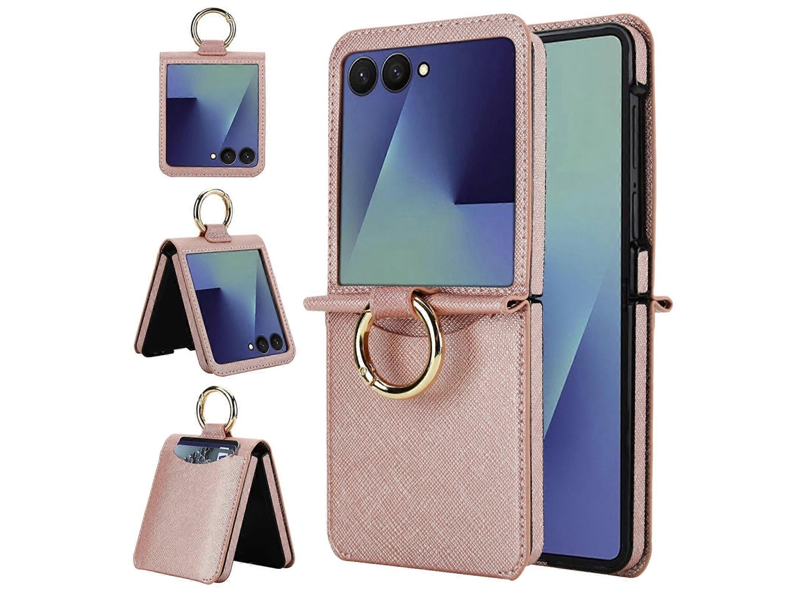 Capa De Couro Com Design De Anel Com Textura Cruzada E Compartimento Para Cartão Para Samsung Galaxy Z Flip7 5g